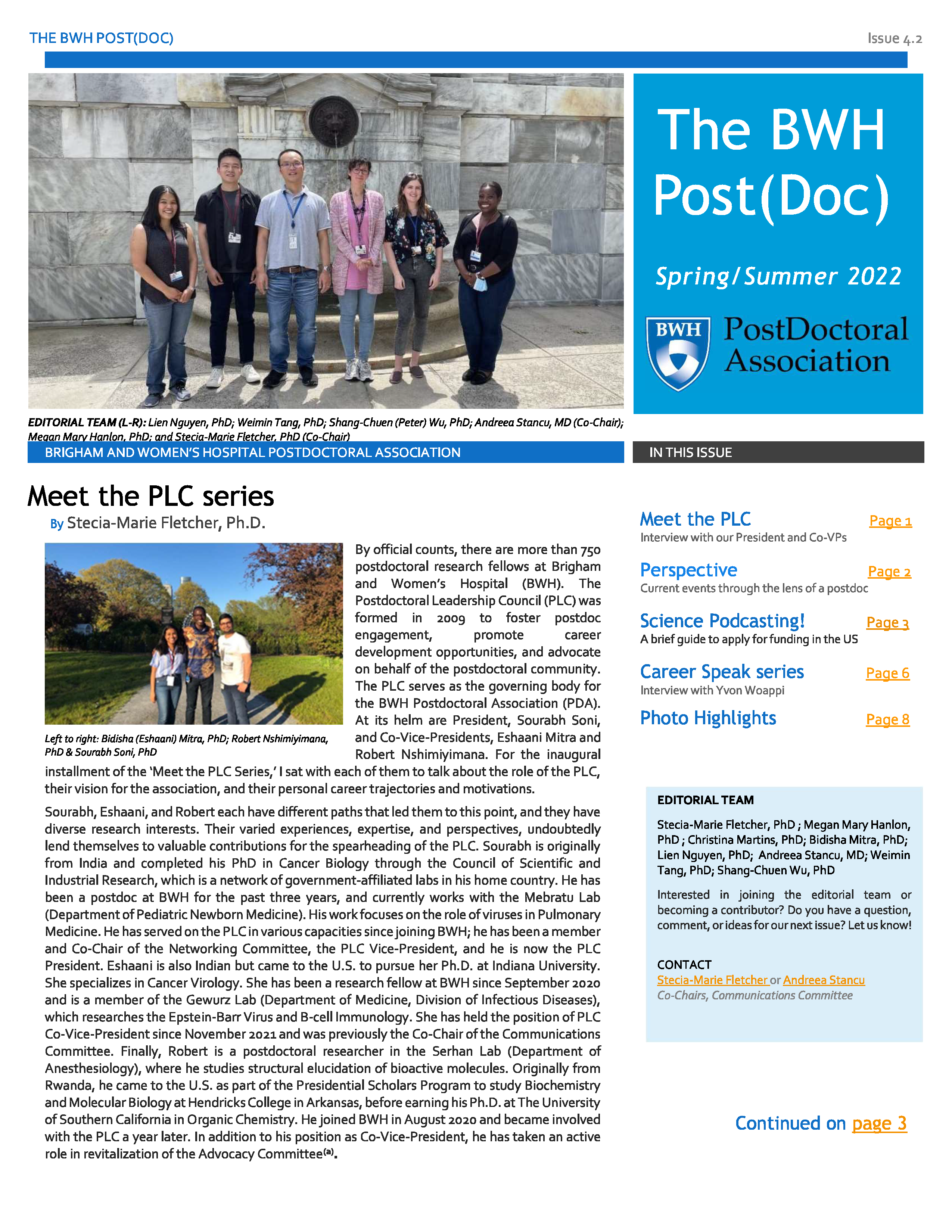 Front page of the 2022 Spring/Summer issue of The BWH Post(Doc)
