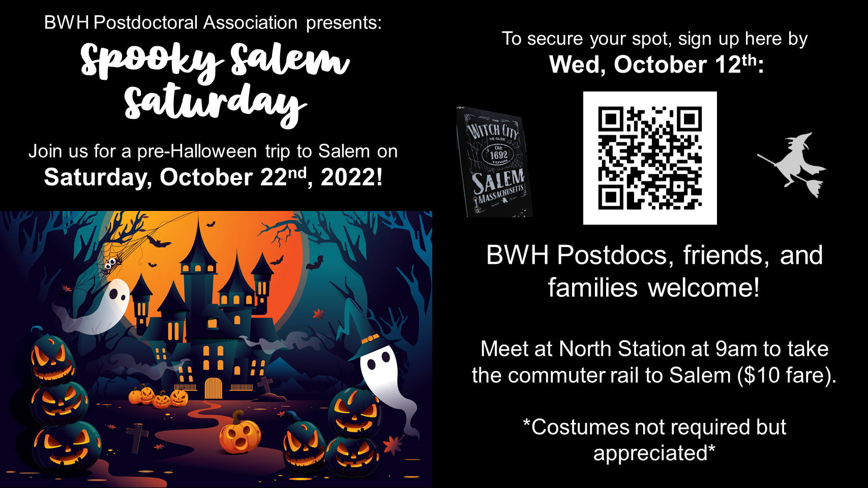 Flyer for the BWH PDA Spooky Salem Saturday event on October 22, 2022.