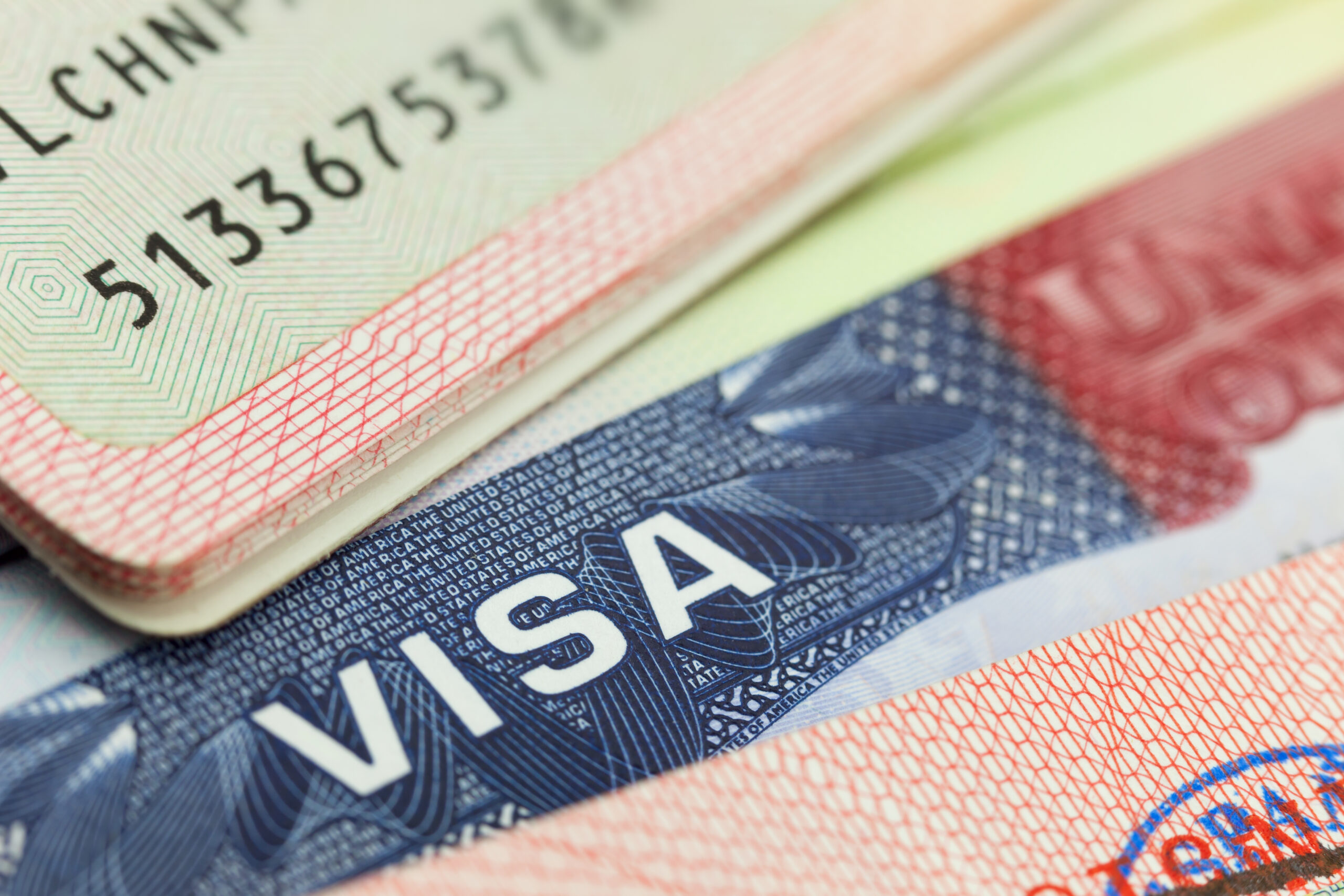 Closeup of USA visa paperwork