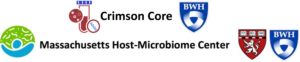 Logos for the Crimson Core (BWH) and Massachusetts Host-Microbiome Center (BWH and HMS)